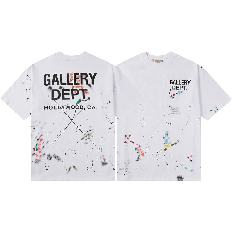 Gallery Dept T-Shirt Hand Painted Ink Splashing Alphabet Washed Retro Short Sleeve T-Shirt