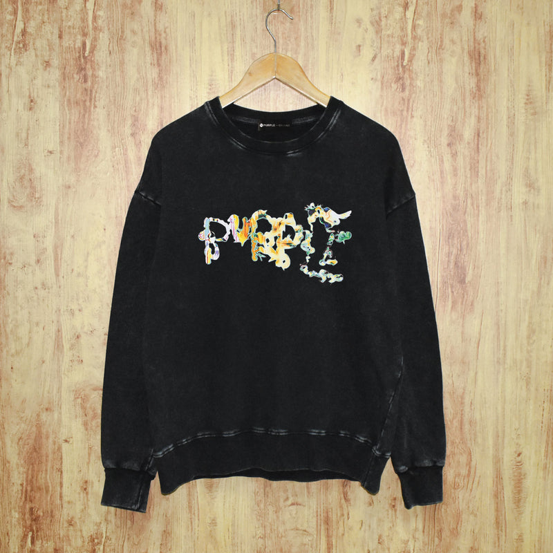 Purple Brand Distressed Sweatshirt Retro Vintage Crew Neck Sweater