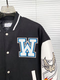 Off White Jacket Autumn/Winter OW Heavy Industry Embroidered Leather Down Cotton Baseball Jacket Jacket