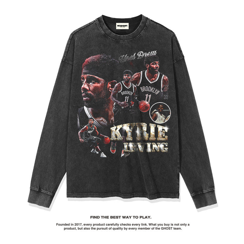 Nba Long Sleeve Shirt Washed Old Long Sleeve T-shirt Loose Street Cotton