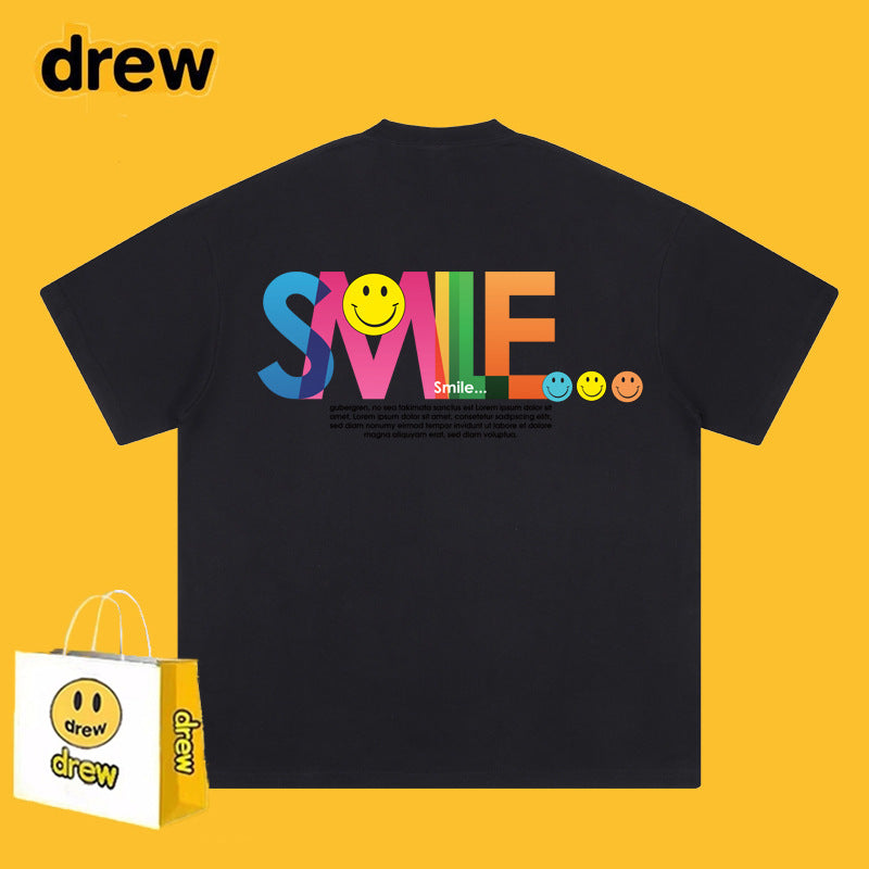 Drew T Shirts Smiley Face Letter Print Short-Sleeve