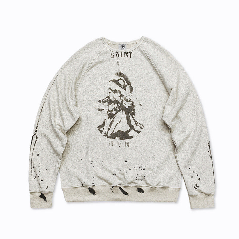 Mens Vintage T-Shirts Saint Michael Crew Neck Sweater Loose Versatile Long Sleeves