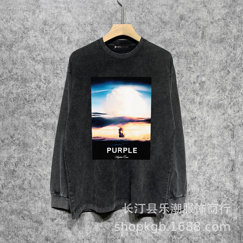 Purple Brand Distressed Long Sleeve Shirt Fashion Distressed Loose Long-sleeved Top