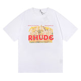Rhude T Shirt Micro Label Castle Letter Logo Pattern Short Sleeve T-Shirt Loose