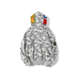 Bathing Ape Hoodie Autumn and Winter Digital Pixel Camouflage Hoodie Men's and Women's Shark Hooded Sweater Jacket