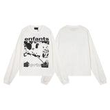 ERD Sweatshirt Printed Pattern Long Sleeve Boxy round Neck T-shirt White