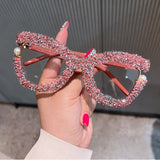 Trendy punk glasses pearl rhinestone tweed style
