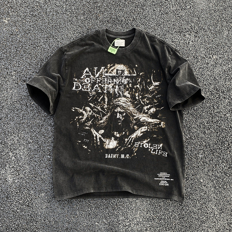 Men Vintage T-Shirts Vintage Power of Faith Old Short Sleeve Vintage Wash