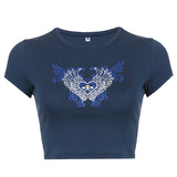 Vintage Y2g Shirts Short Sleeve Vintage Printed Short Midriff-Baring Short-Sleeved T-shirt