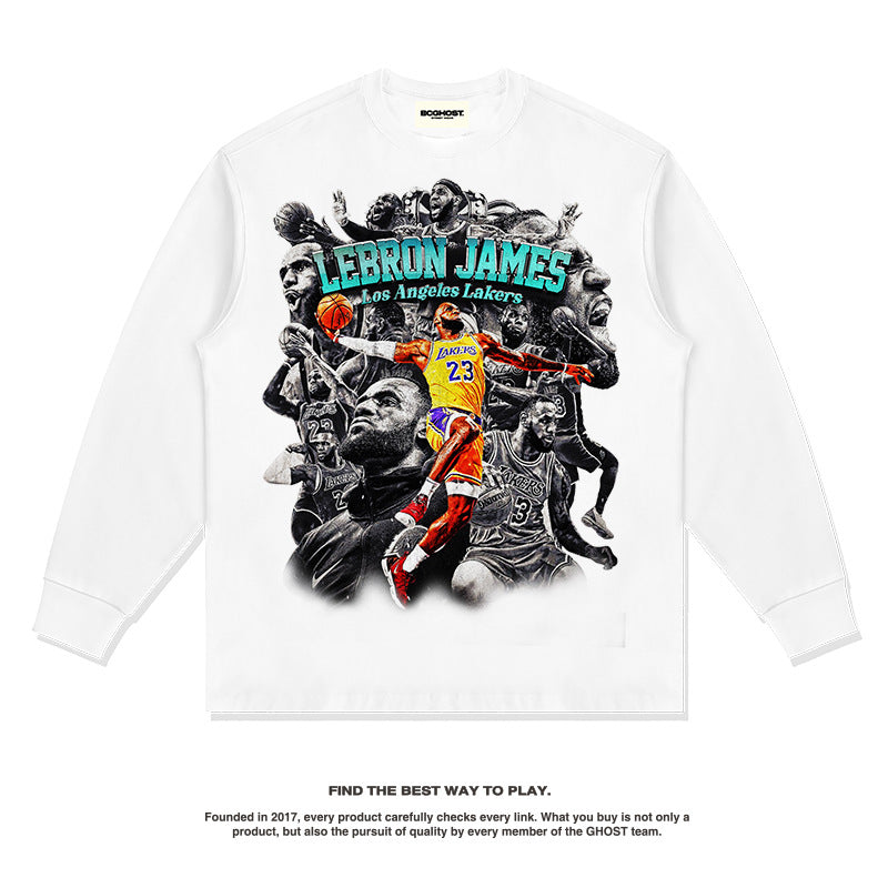 Nba Long Sleeve Shirt Washed Long Sleeve T-shirt for Men