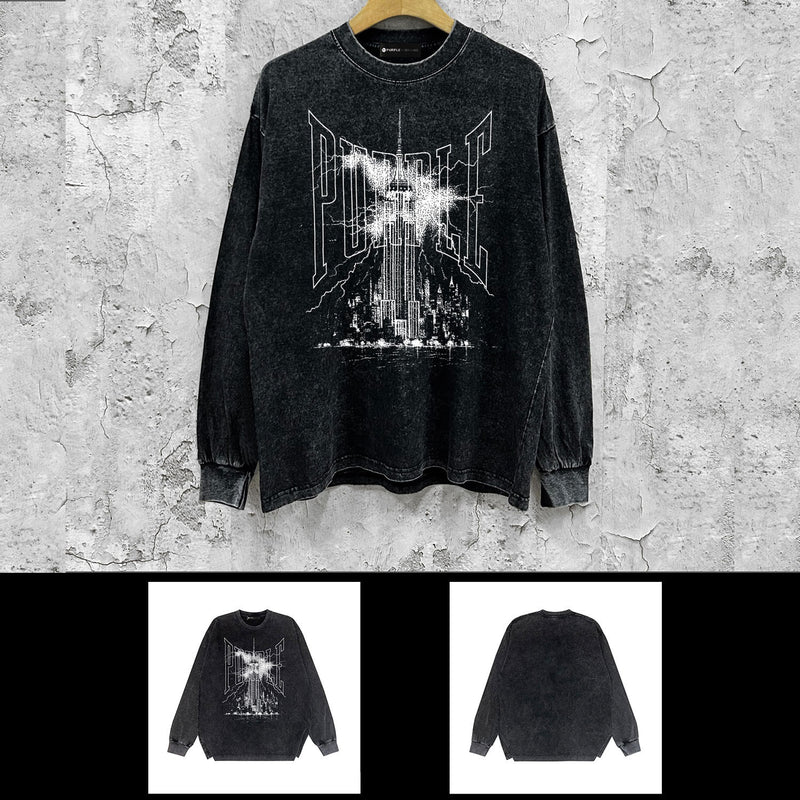Purple Brand Distressed Long Sleeve Shirt Fashion Distressed Loose Long-sleeved Top
