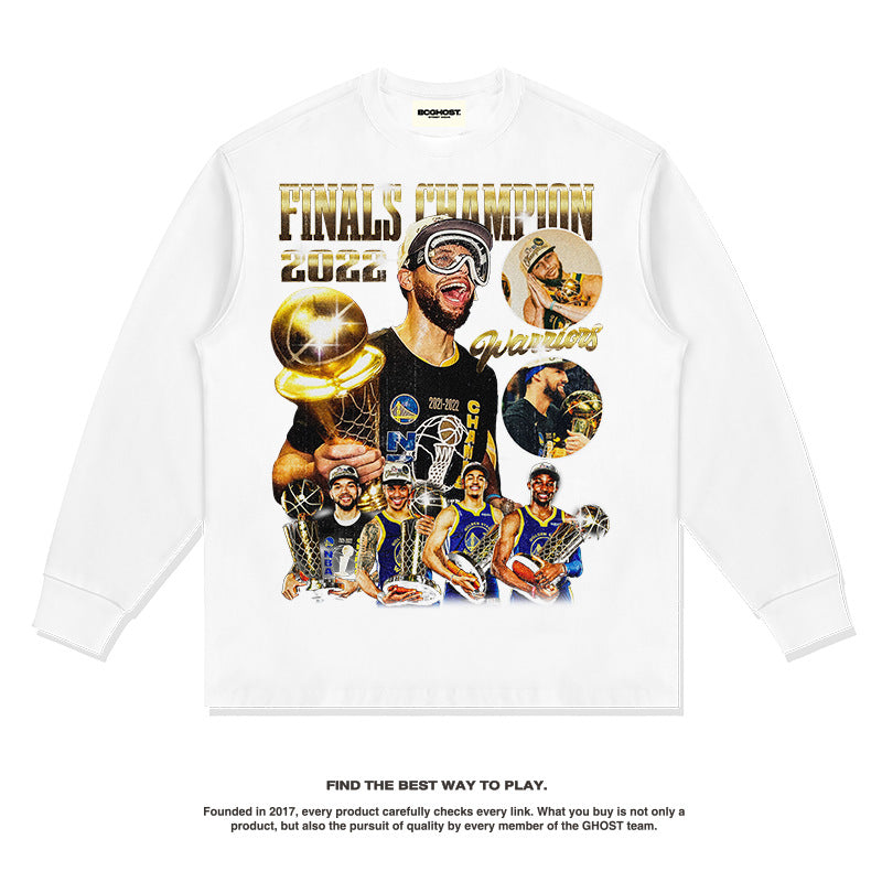 Nba Long Sleeved Shirt Curry Winning Series American Street Printed Long Sleeve T-shirt Loose