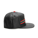 Trendy flat brimmed hat leather metal logo adjustable