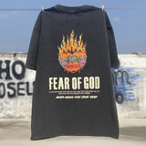 Mens Vintage T-Shirts Washing Water Old Short Sleeve Fog Flame Skull Print Casual Loose