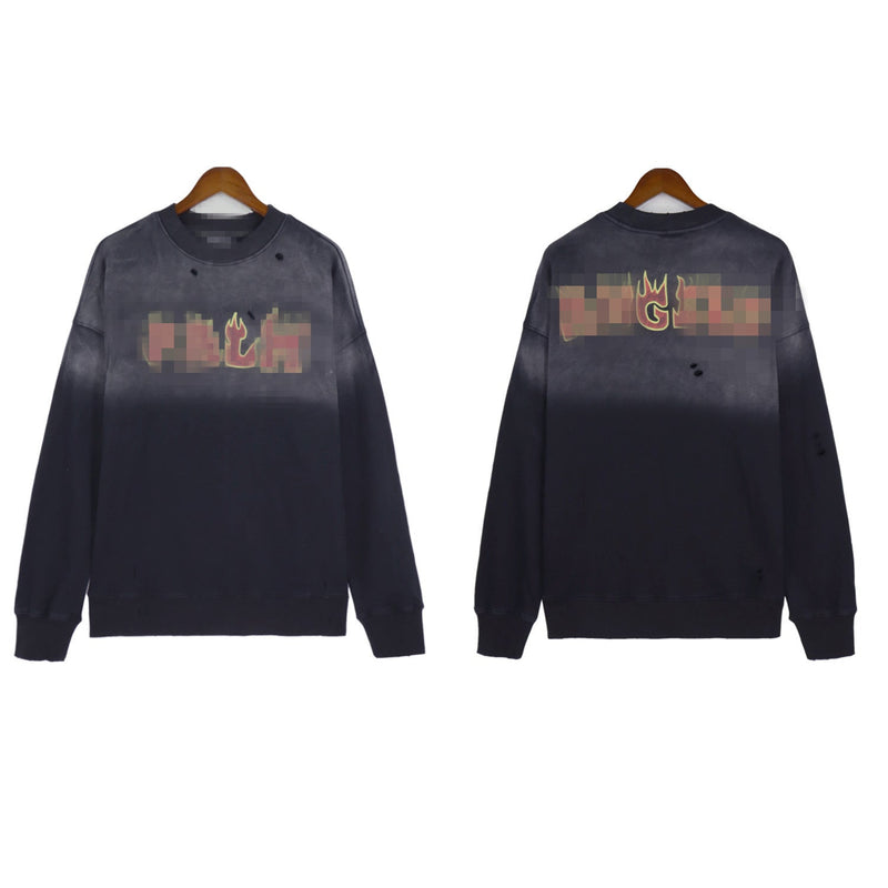 Palm Angle Sweatshirt Palm Angels Washed Flame Print Long Sleeve Crew Neck Sweater Men and Women