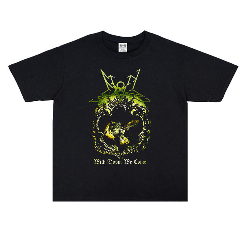 Rock Star T Shirt Austrian Summer Band Printed T-shirt Short Sleeve Loose Washed-out Distressed