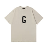 Fog Essentials T Shirts Spring Summer FOG Flocking G Letter Crew Neck Pullover Short Sleeves