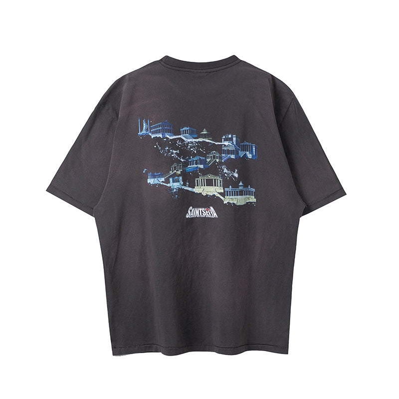 Mens Vintage T-Shirts SaintMichael Cartoon Anime Print Short Sleeve Vintage