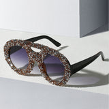 Trendy punk glasses round full diamond retro