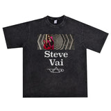 Rock Star T Shirt Singer Steve Vai Washed Distressed T-shirt Short Sleeve Loose Cotton Men and Women