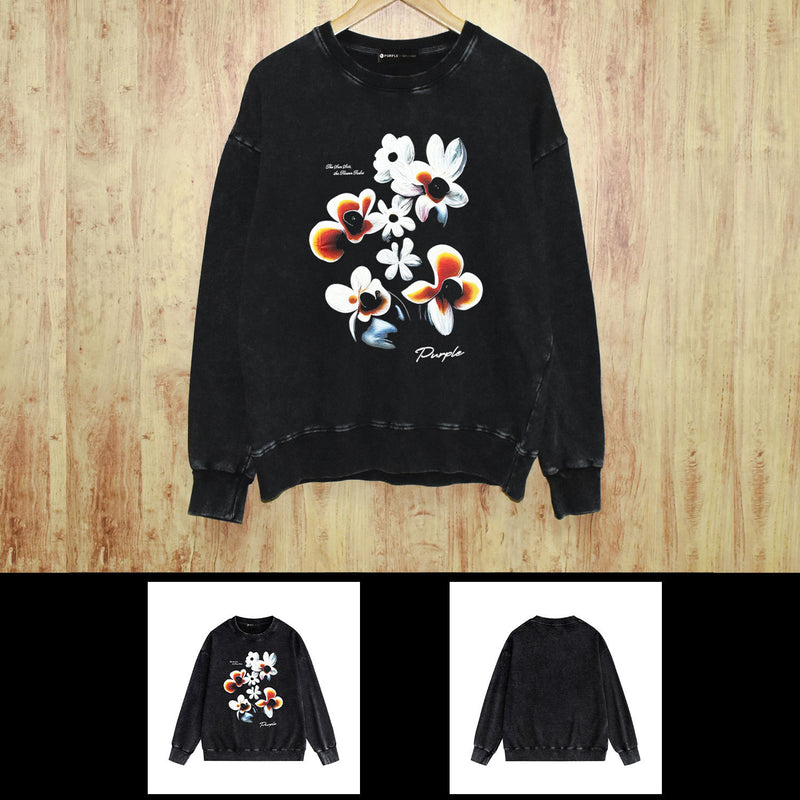 Purple Brand Distressed Sweatshirt Fashion Washed Black Long Sleeves Top