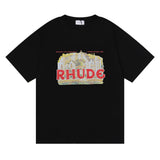 Rhude T Shirt Micro Label Castle Letter Logo Pattern Short Sleeve T-Shirt Loose