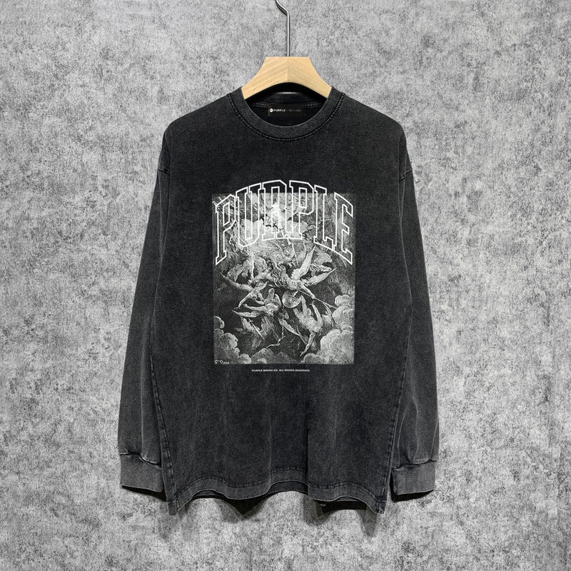 Purple Brand Distressed Long Sleeve Shirt Fashion Distressed Loose Long-sleeved Top