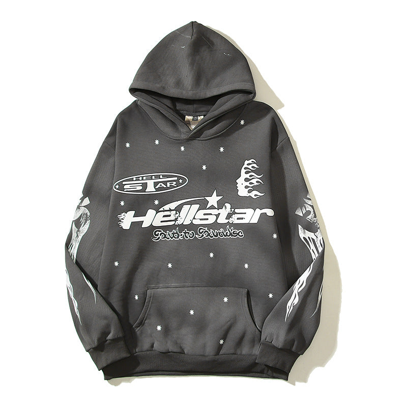 HS Hoodie Vintage Distressed Loose Casual Fleece-lined