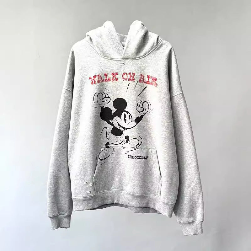 Men Vintage T-Shirts vintage worn loose casual hooded sweater