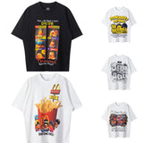 Men Vintage T-Shirts vintageM French Fries Cartoon Print Short Sleeve Loose Casual
