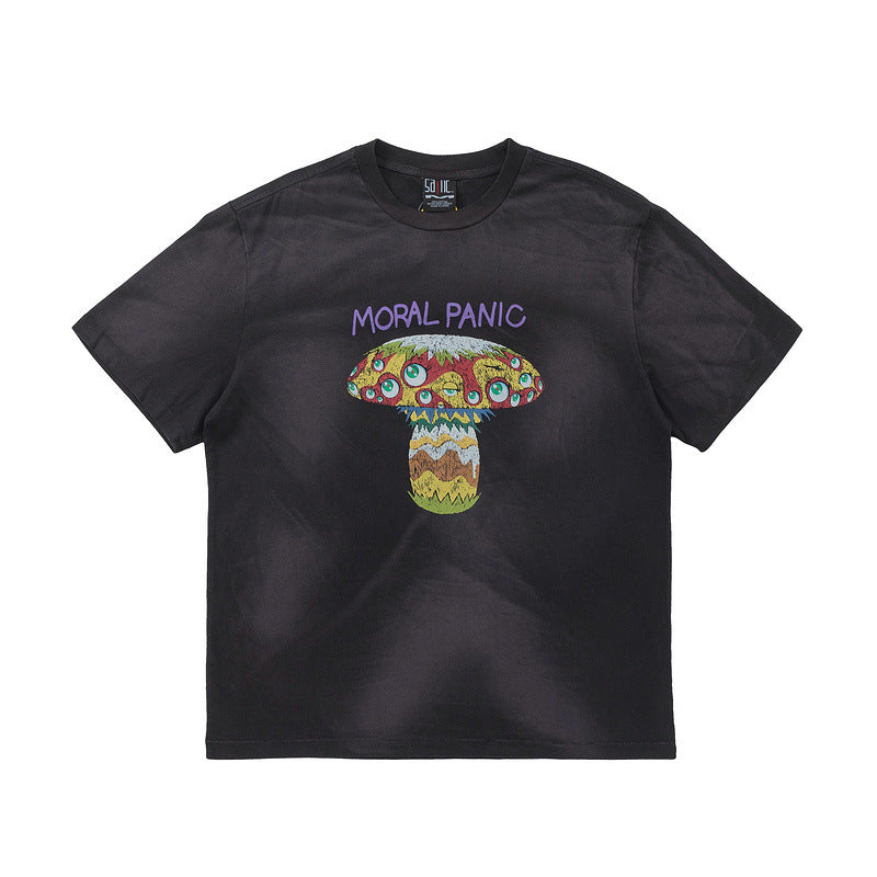 Mens Vintage T-Shirts SAINT MICHAEL CHO Murakami Takashi Mushroom Eye Print Old Wash