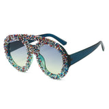 Trendy punk glasses round full diamond retro