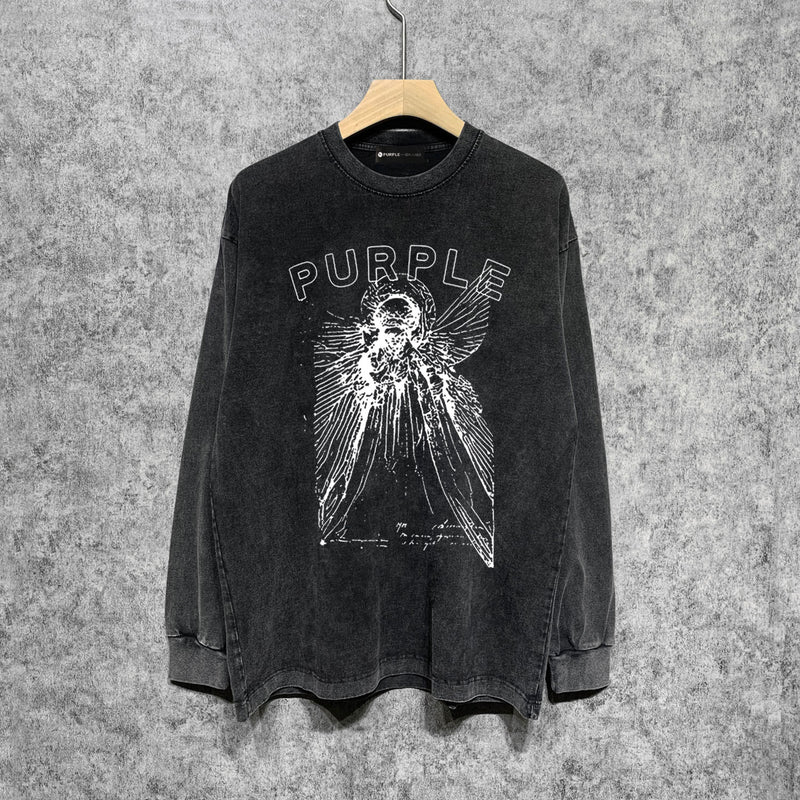 Purple Brand Distressed Long Sleeve Shirt Fashion Distressed Loose Long-sleeved Top