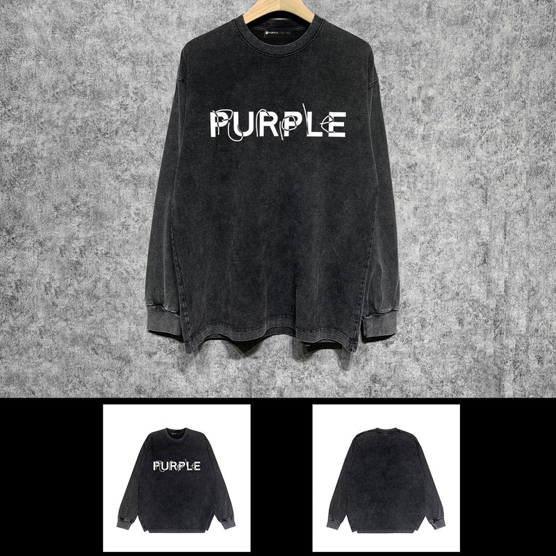 Purple Brand Distressed Long Sleeve Shirt Fashion Distressed Loose Long-sleeved Top
