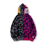 Bathing Ape Hoodie Tiger Sewing Color Matching Hooded Embroidered Cardigan Shark Sweater Jacket