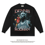 Nba Long Sleeve Shirt Rodman American Street Vintage Long Sleeve T-shirt Loose Washed-out