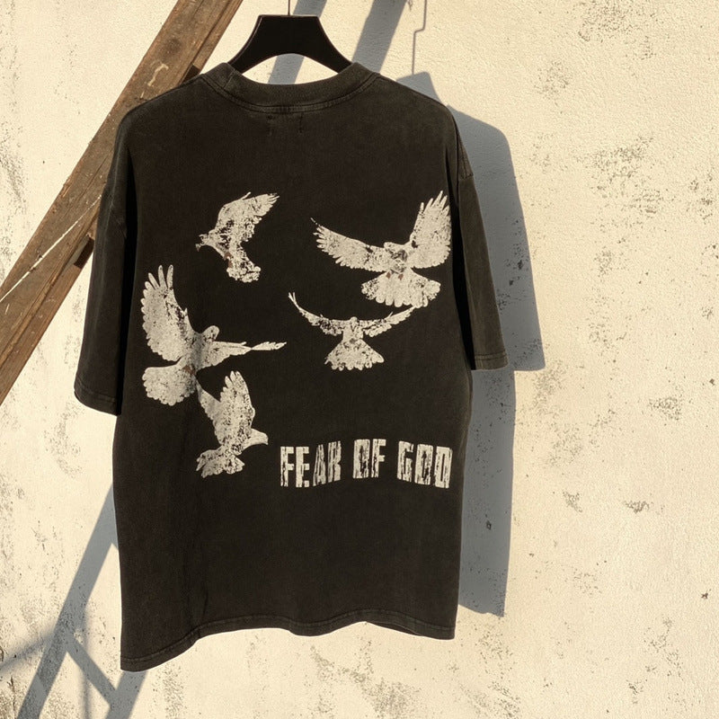 Mens Vintage T-Shirts SAINT MICHAELFOG White Dove Washed Short Sleeves