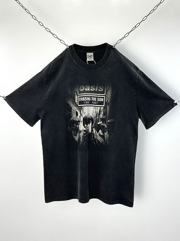 Mens Vintage T-Shirts "Oasis" Band Washed Distressed T-Shirts