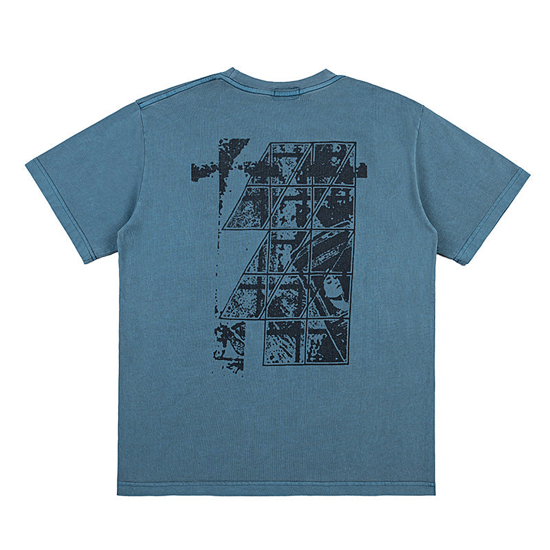 C.e t shirts washed batik character frame pattern round neck pullover short sleeves