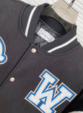 Off White Jacket Autumn/Winter OW Heavy Industry Embroidered Leather Down Cotton Baseball Jacket Jacket
