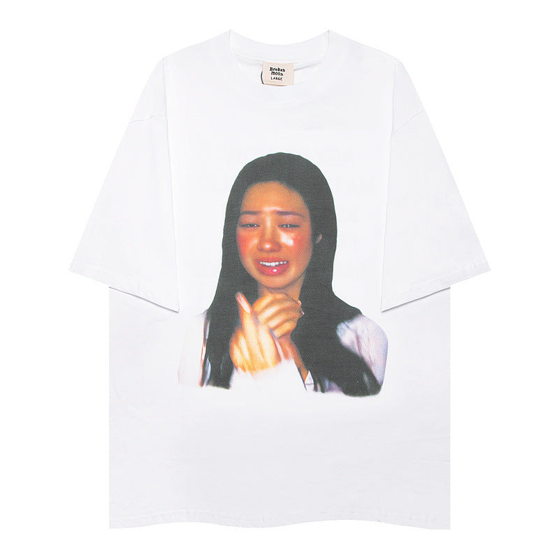 Mens Vintage T-Shirts Natasha Had a Bad Day Crying Face Girl Crybaby Print Loose