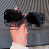 Trendy punk glasses square diamond