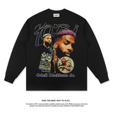 Nba Long Sleeve Shirt Rugby Star Printed Long Sleeve T-shirt Loose Heavy Cotton round Neck