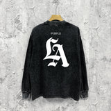 Purple Brand Distressed Long Sleeve Shirt Fashion Distressed Loose Long-sleeved Top