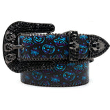 Hip-hop punk rhinestone belt halloween pumpkin head printing belt skull accessories