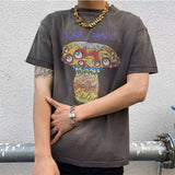 Mens Vintage T-Shirts SAINT MICHAEL CHO Murakami Takashi Mushroom Eye Print Old Wash