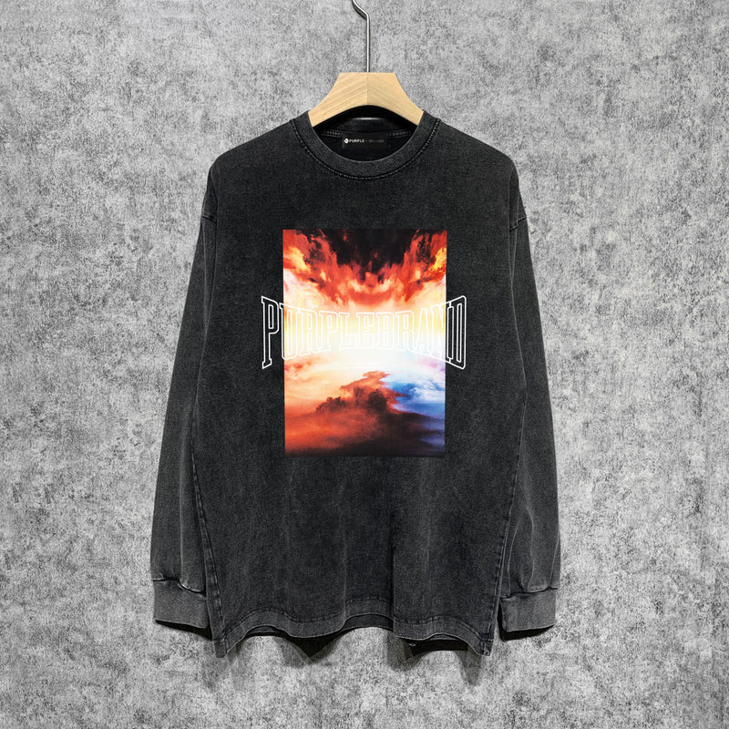 Purple Brand Distressed Long Sleeve Shirt Fashion Distressed Loose Long-sleeved Top