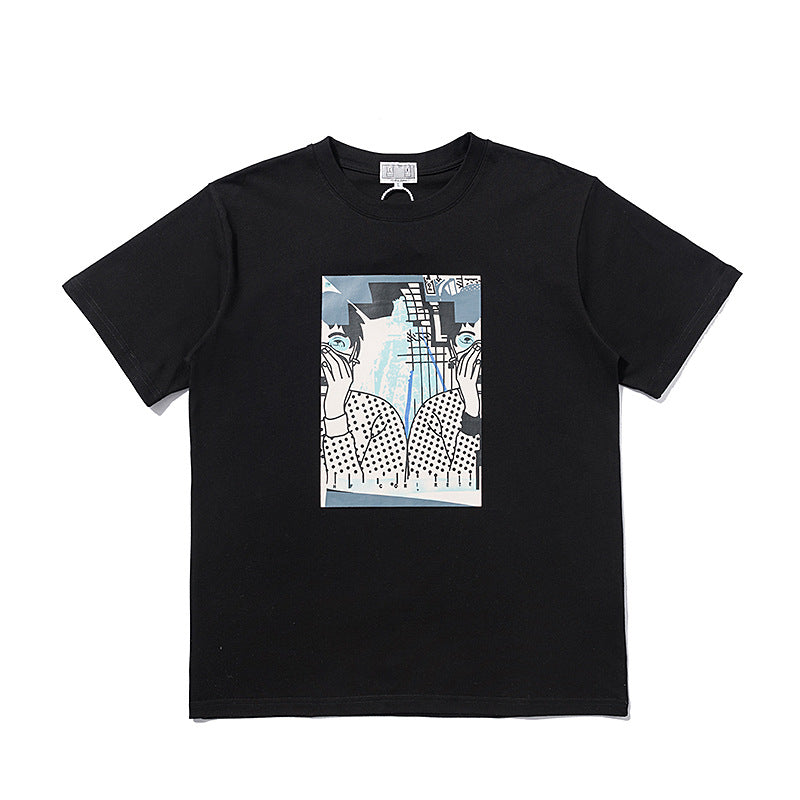 C.e t shirts character covering face front and back printing round neck pullover short sleeves