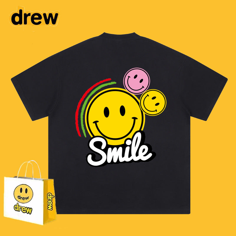 Drew T Shirts Short Sleeve T-shirt Smiley Face Letter Print