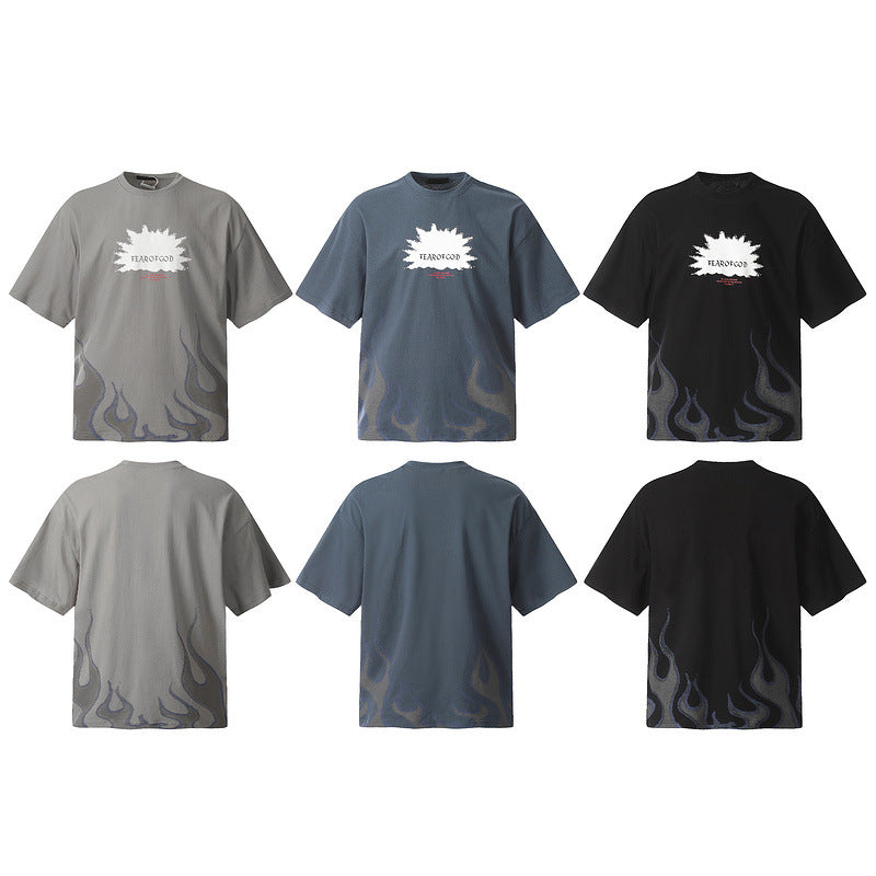 Men Vintage T-Shirts vintage Flame Vintage Short Sleeve Loose Casual Casual